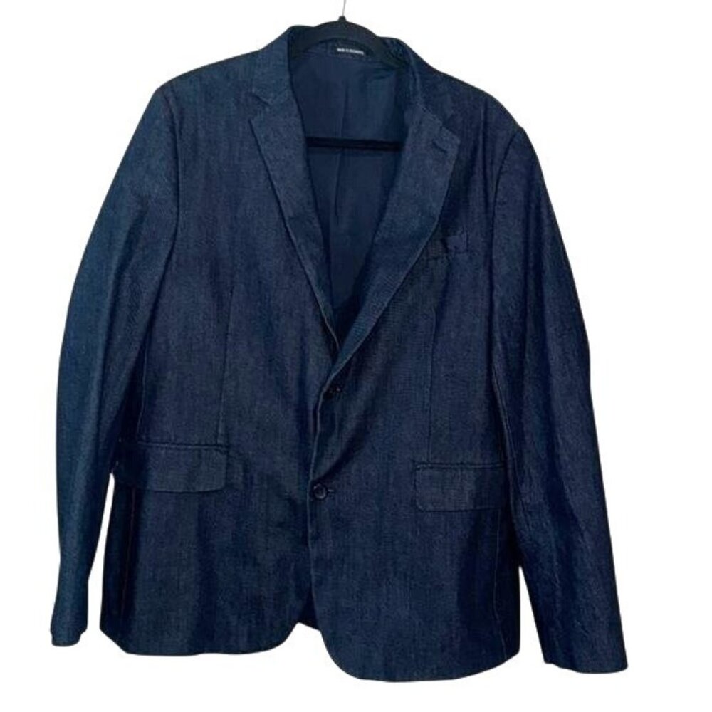 Claiborne Slim Fit Mens Denim Blazer Jacket Size L 100% Cotton Navy Blue